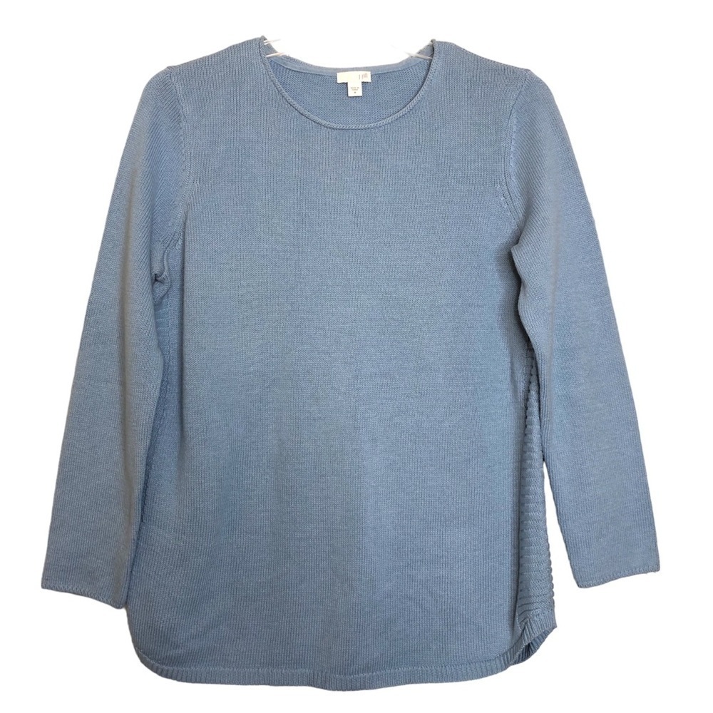 J. JILL - Cotton & Merino Wool Blend Light Blue Round Neck Sweater - Size Medium